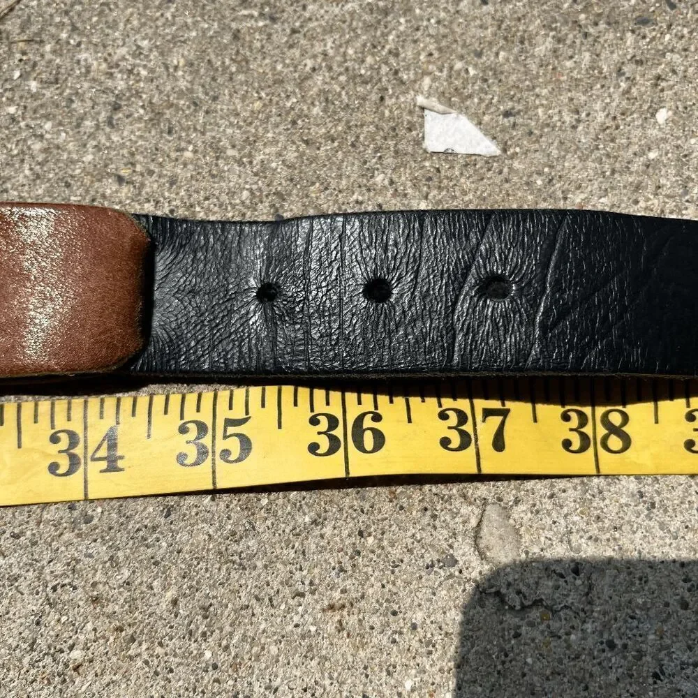 Vintage 70s Multitone Leather Loop Belt Rustic Artisan Patchwork Unisex